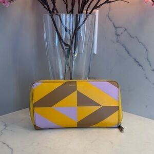 Henri Bendel Yellow and Brown Geometric Wallet